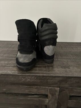 Black Wedge Sneakers with Silver Accents